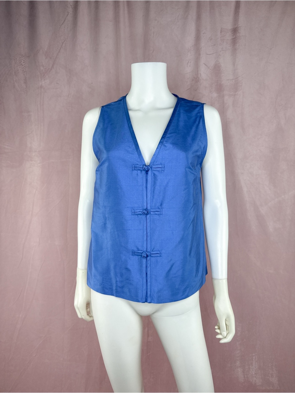 Staud Womens 100% Silk Dupioni Blue Chinese Blouse Top Size Small